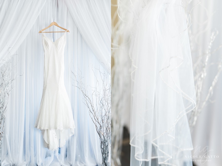 Brides dress and veil at sheraton at the falls