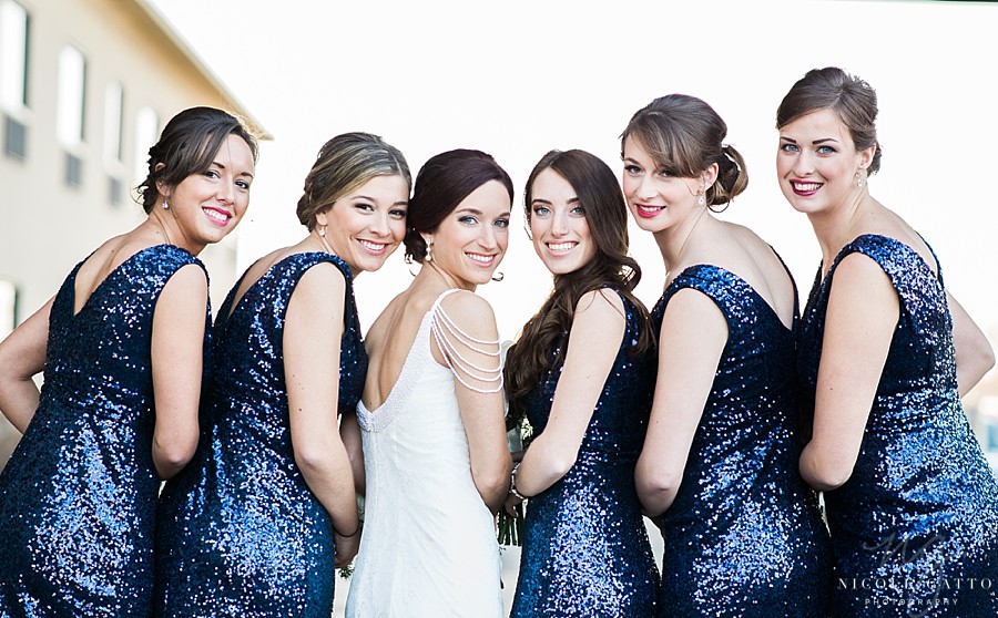 Bridesmaids in front of sheraton at the falls