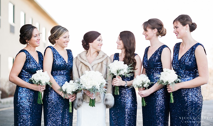 Bridesmaids in front of sheraton at the falls