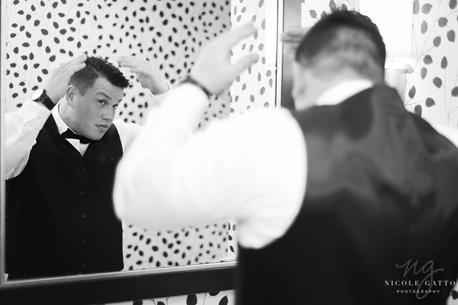 Groom getting ready at Embassy Suites in Buffalo NY