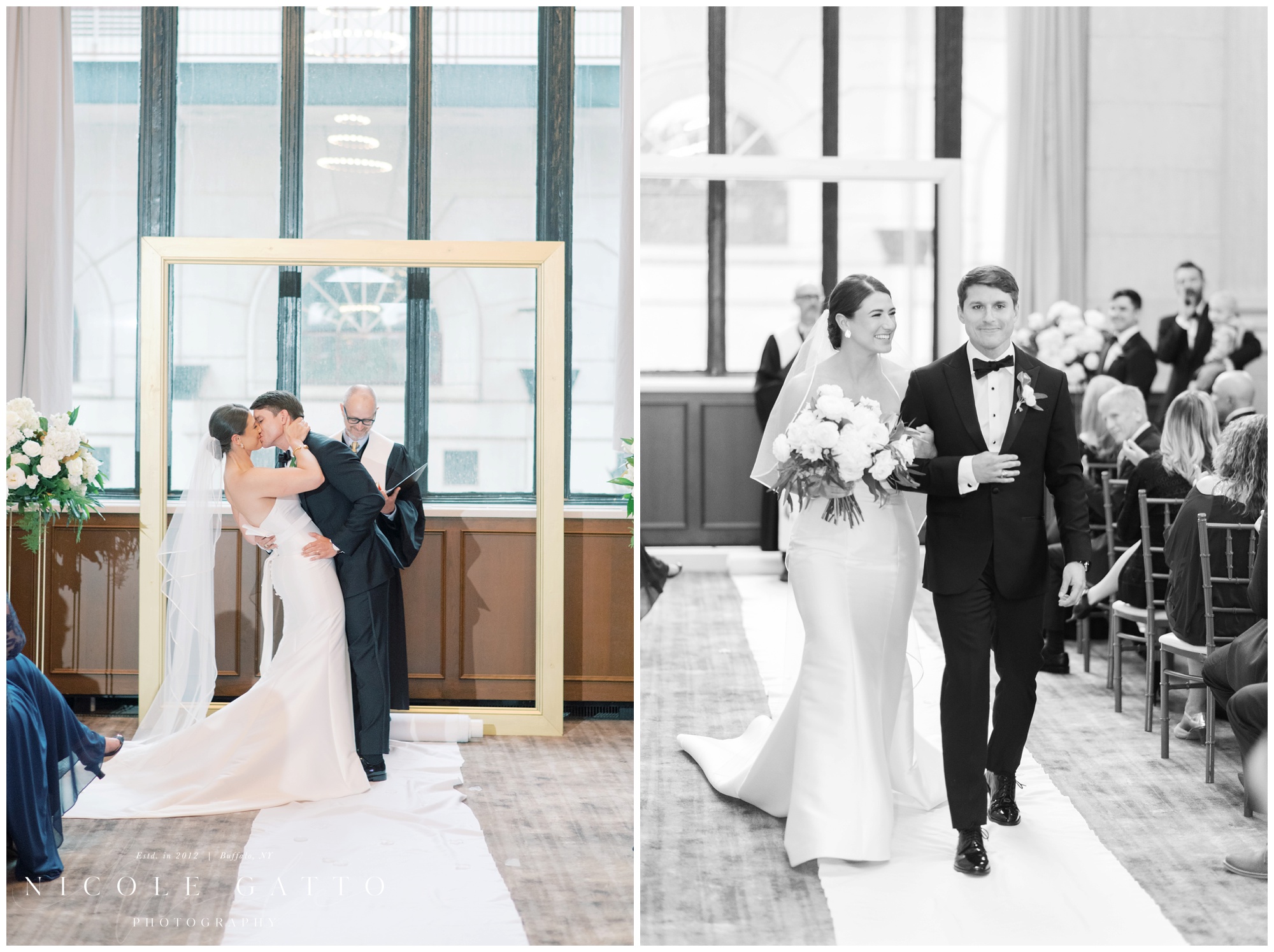 Bride and grooms first kiss