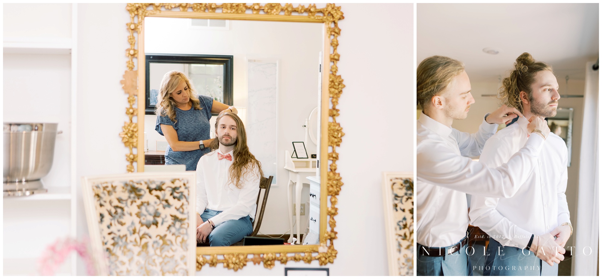 groom having hair done 