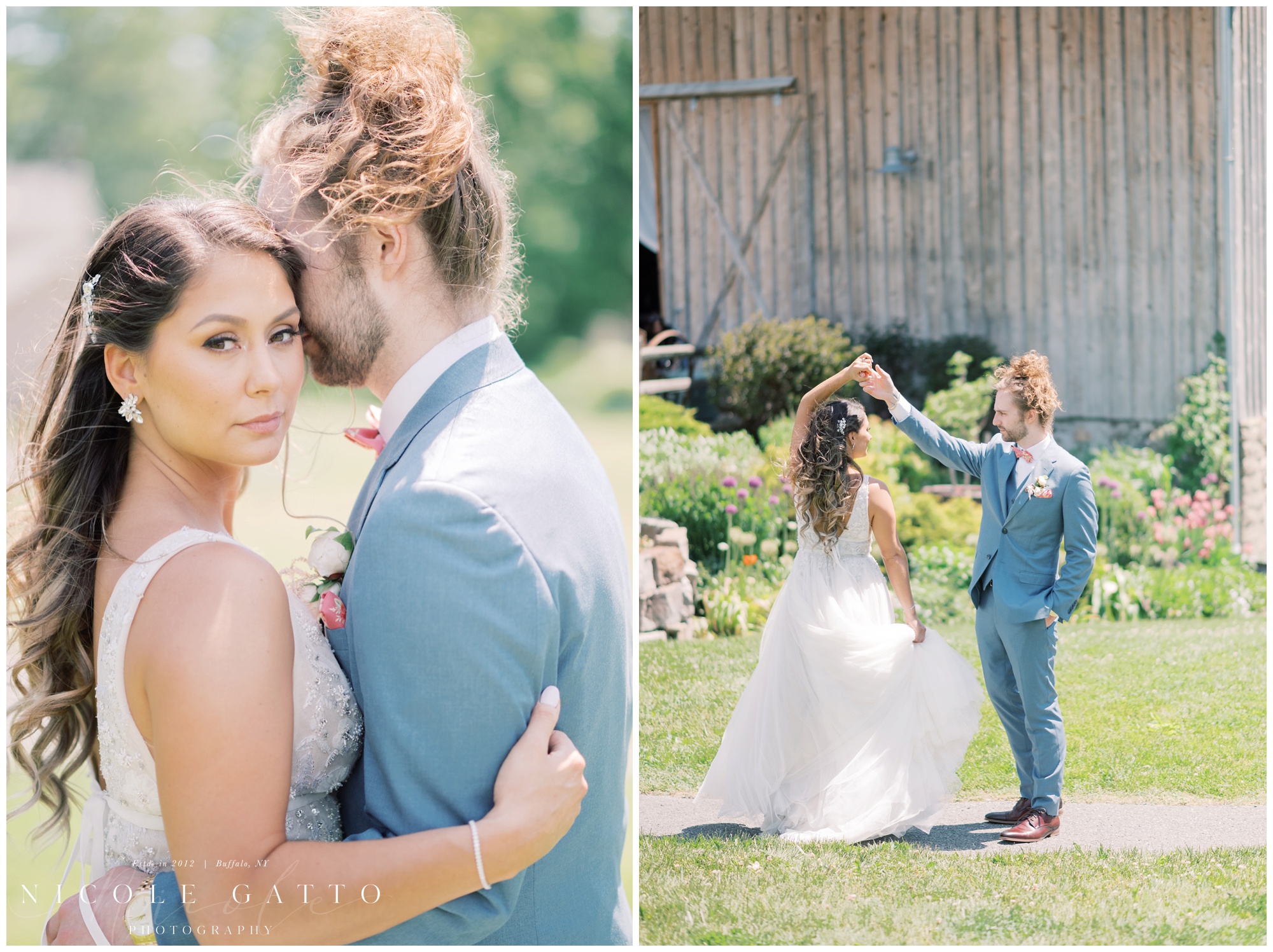 bride spinning in front of barn eden ny wedding at Hayloft in the grove 