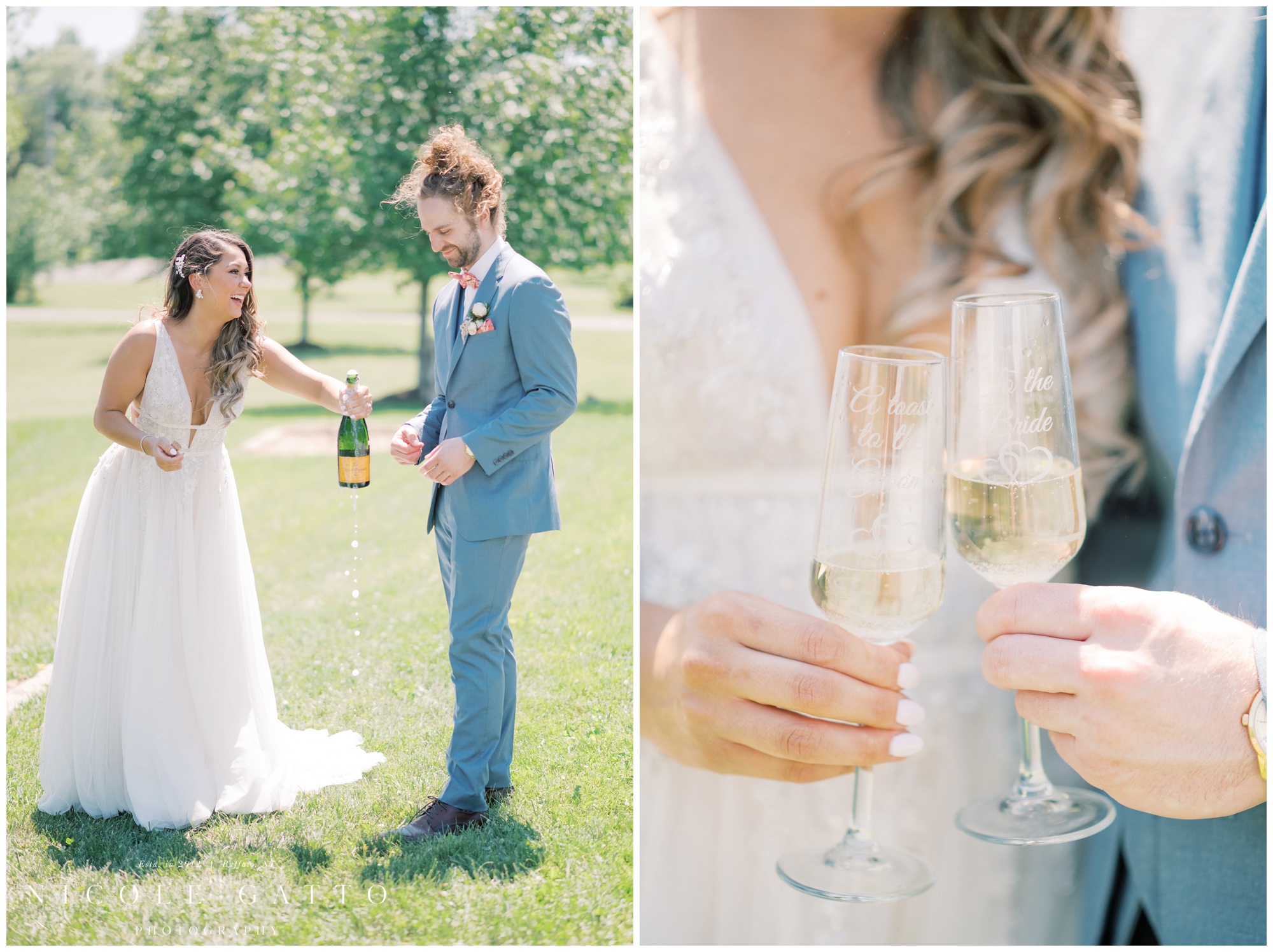 bride pops champagne, hamilton quote champagne glasses 